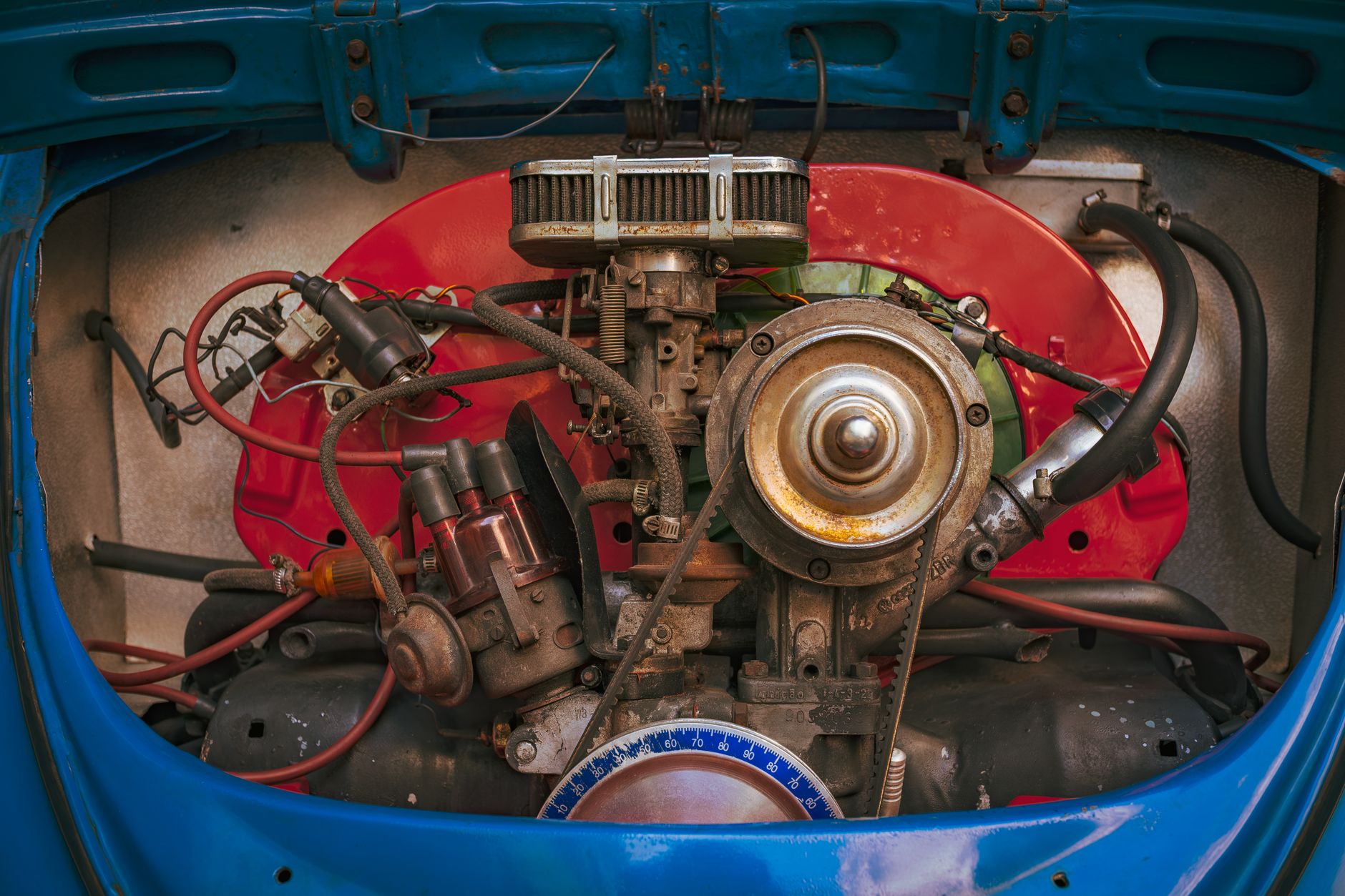 Vintage VW Beetle engine, classic car restoration